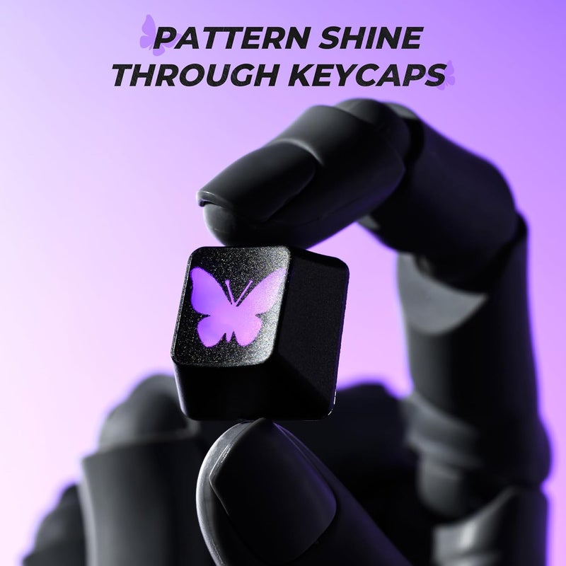 HITIME XVX Black Butterfly Shine Through Keycaps, Love Theme Cute Custom Keycaps, Blank OEM Profile IMD Translucent Keycap, Anime Style, for MX Switches Mechanical Keyboard, Silver（Only 21 Keys - Image 2
